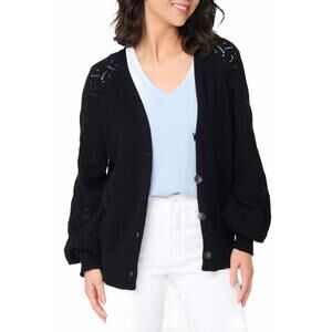 NEW GIBSONLOOK gigi diamond stitch crochet cardigan in black